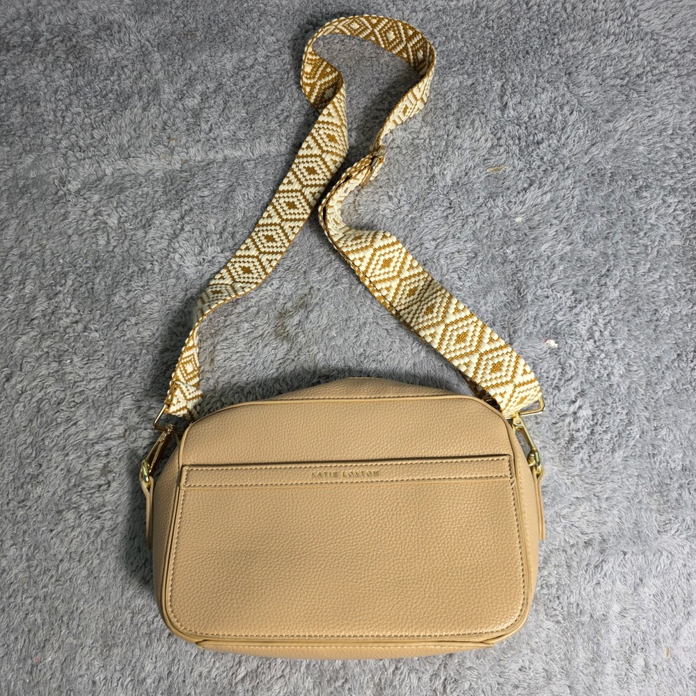 Katie Loxton Crossbody Bag Pebbled Vegan Leather Tribal Geometric Woven Strap‎